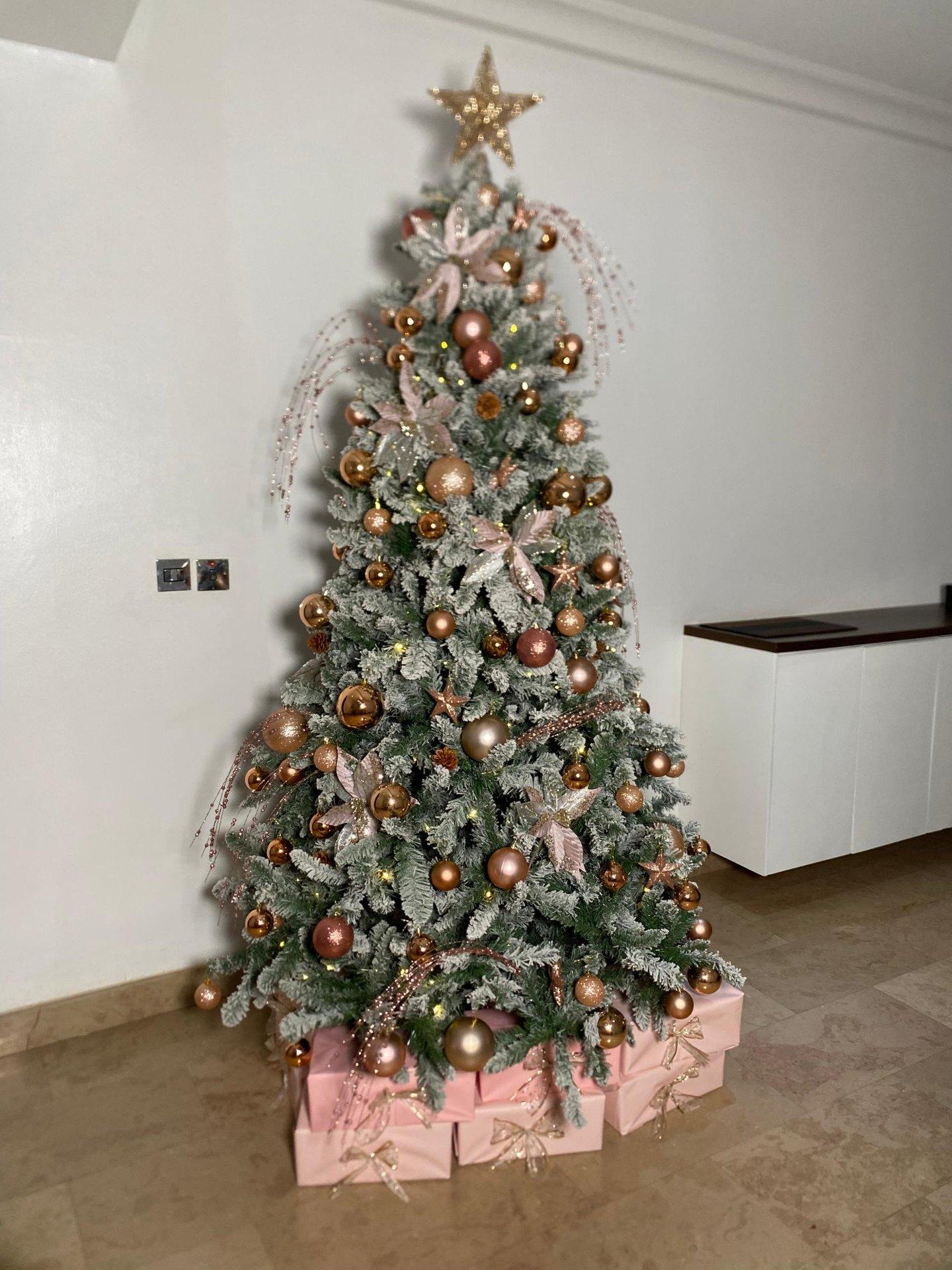 Rose gold and white corporate Christmas decoration in Abuja office Nigeria FOA_gifts